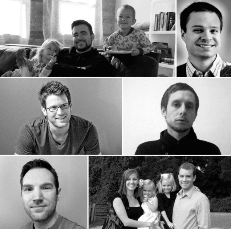 collage image of several ������ alums in black and white
